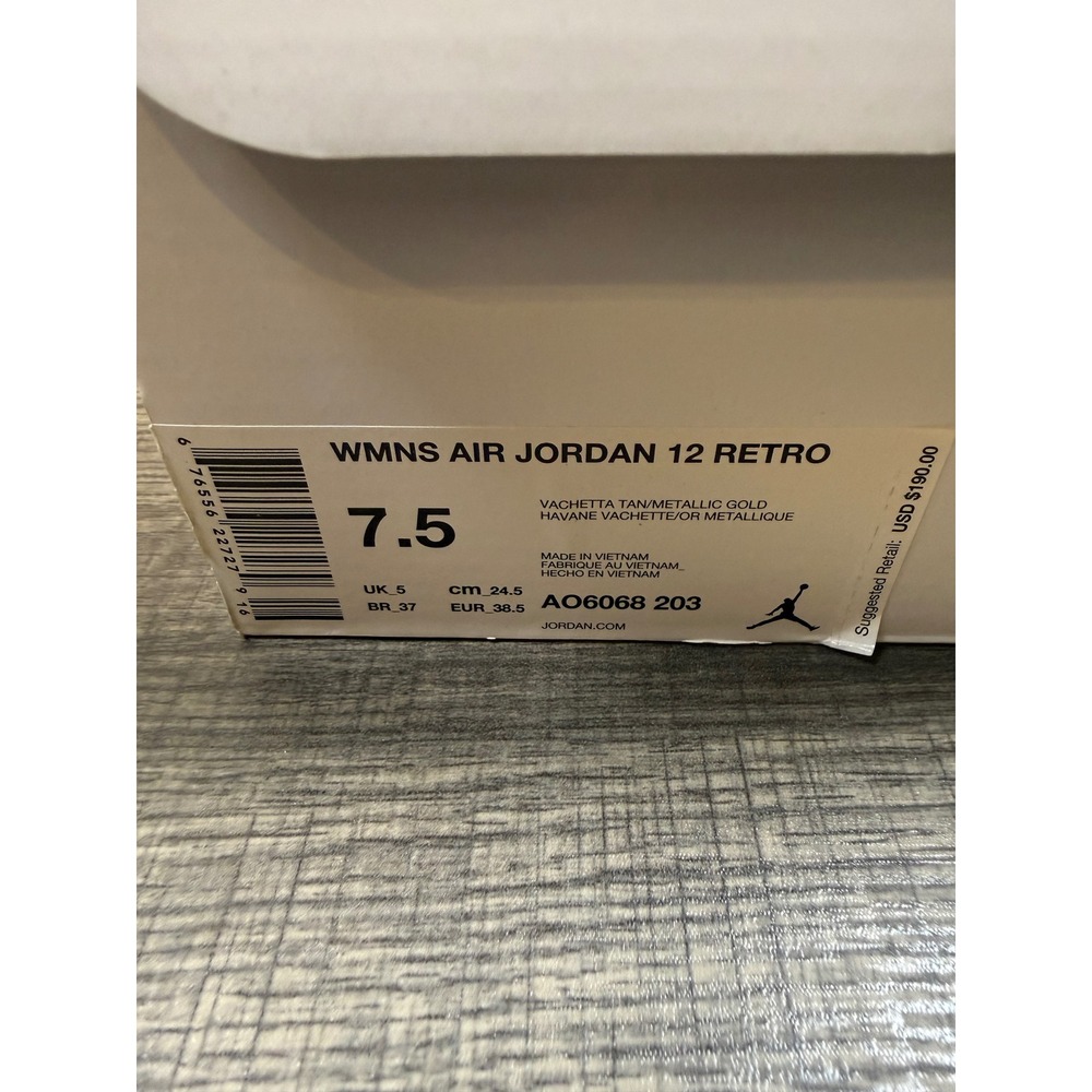 Nike Air Jordan 12 Retro Vachetta Tan Metallic Gold AO6068-203 Womens 7.5